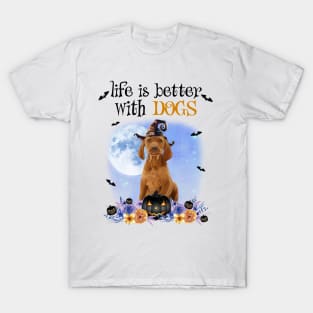 Vizsla Witch Hat Life Is Better With Dogs Halloween T-Shirt